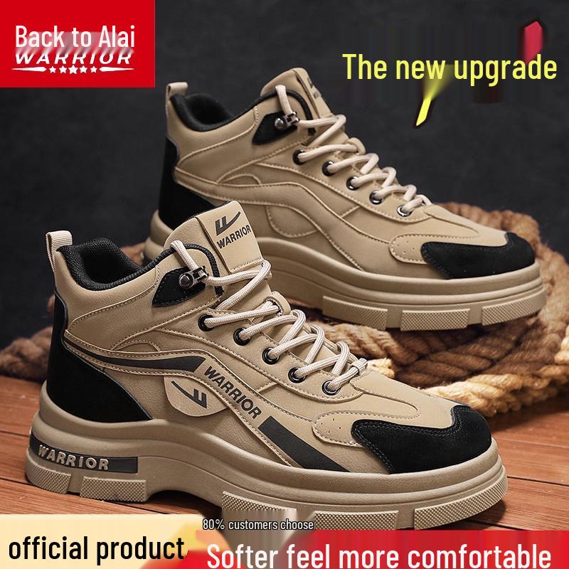 Warrior Men s High-Top Fleece-Lined Skate Shoes - 2025 Autumn/Winter Casual & Workwear Martin Boots 43