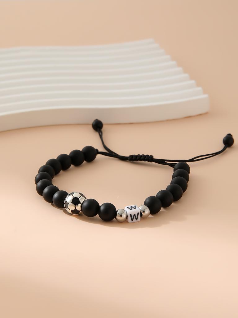 Mattschwarzes Fußball-Alphabet Verstellbares Perlenarmband Unisex Sport-Armband Schmuck