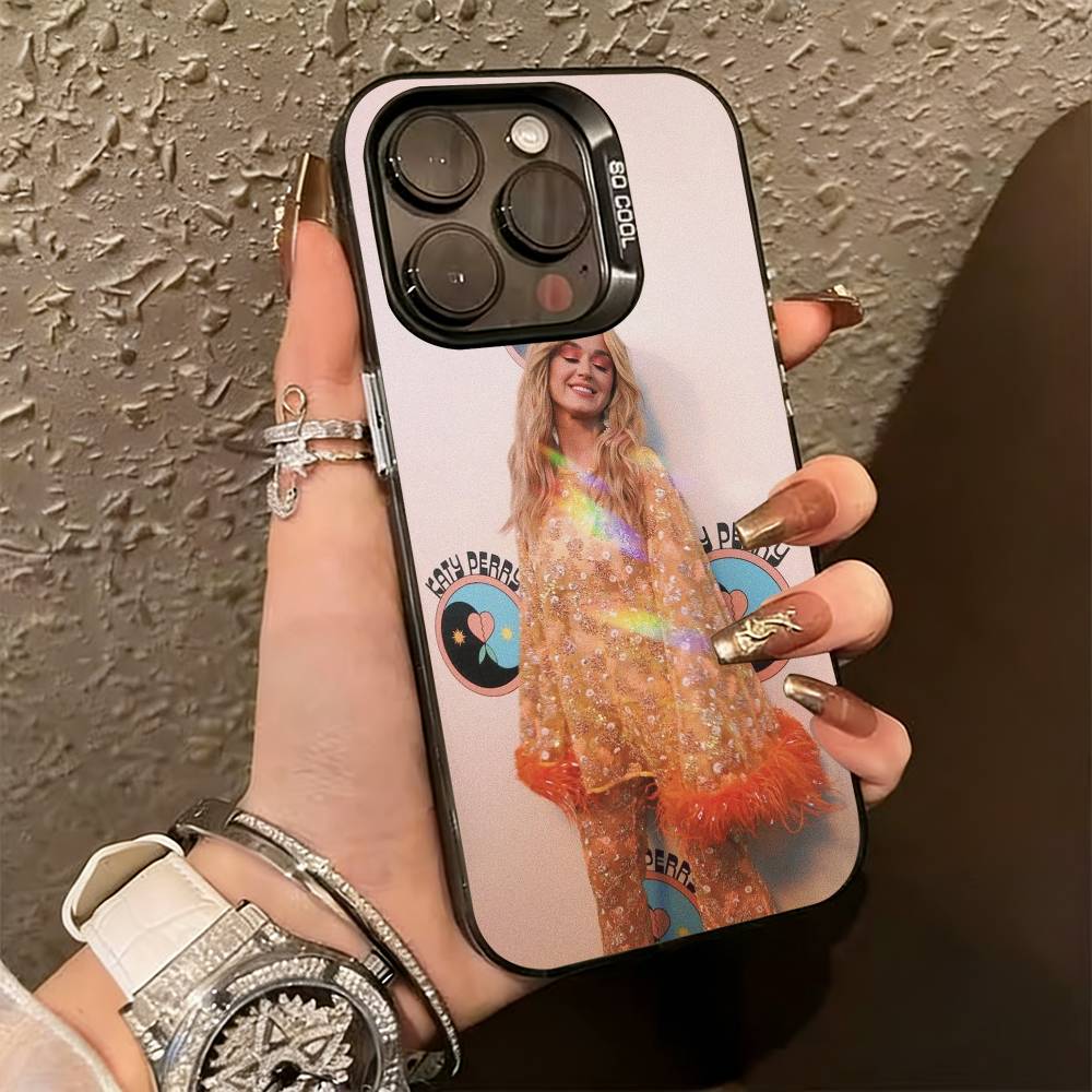 K-Katy Perry Singer Phone Case For iPhone 17,16,15,14,13,12,11 Plus,Pro Max,XS,Colorful Silver Black Cover