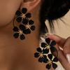 1 Pair Vintage Black Flower Stud Earrings for Women, Street Style Floral Earrings Dangle Earrings for Daily Wear and Gift Giving