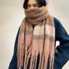 Thermal Plaid Mufflers Thick Tassel Shawls Chunky Neckwear Winter Scarves  Outdoor Travel