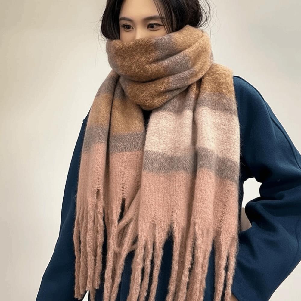 Thermal Plaid Mufflers Thick Tassel Shawls Chunky Neckwear Winter Scarves  Outdoor Travel