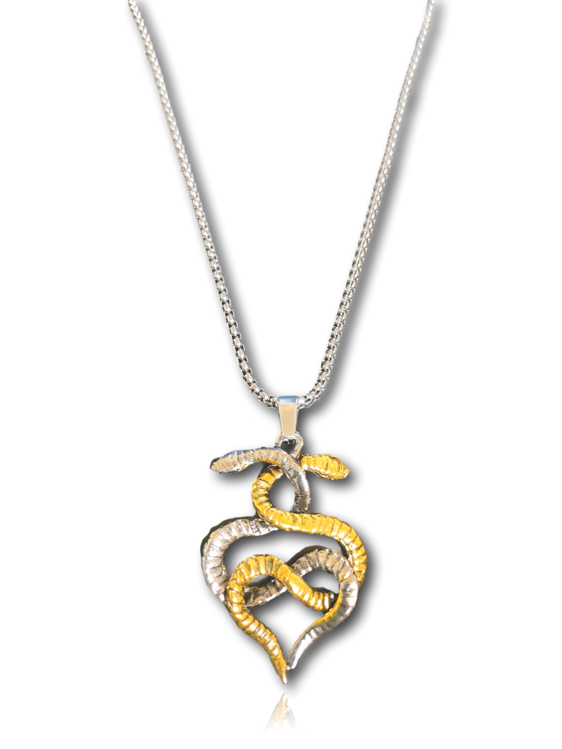 

for Twin Snake Necklace Silver Gold Snake Accessories Large Snake Top Money Luck [Gift Men] Men s