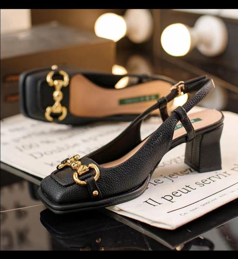 Fashion Women High Heels Sandals Fashion Back Empty Female Pumps Thick Heel Square Toe Mary Jane Shoe Plus Size 43 Zapatillas De Mujer