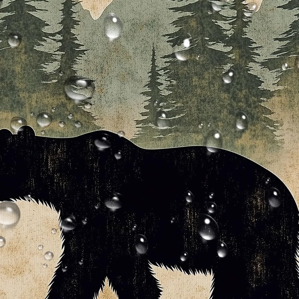 Cabin Bear Shower Curtain, Rustic Deer Hunting Decor Bath Curtains, Farmhouse Country Wooden Camping Forest Waterproof Fabric Bathroom Accessories