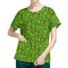 Women's Short Sleeved Patterned Pockets, Work Print Stand Up Collar, Single Breasted Protective Clothing, Cardigan Jacket, Top