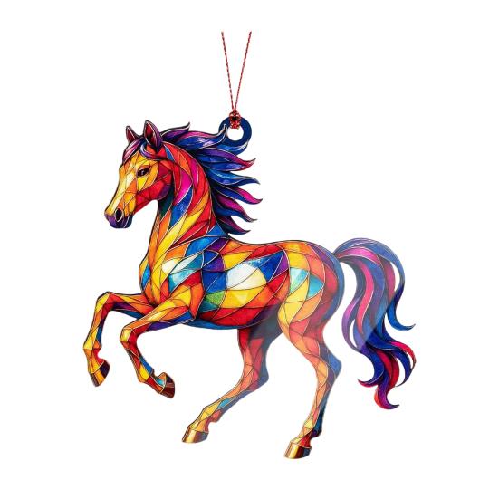 Car Pendant Colorful Horse Design Acrylic Pendant Expressive Silhouette Glossy Finish Fade Resistant Perfect Car Accessory