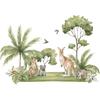 Cartoon Tropical Plants Coconut Tree Kangaroo and Raccoon Wall Sticker Self-Adhesive Removable for Bedroom Entryway Home Decor