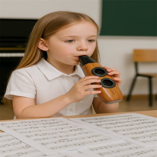 ABS-Harz Zweiloch-Kazoo mit einstellbarer Tonhöhe, Tragbares Musikinstrument für Anfänger (Holzmaserung)