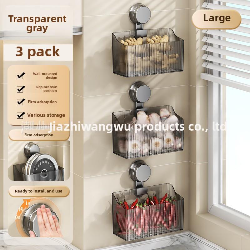 New suction cup wall-mounted kitchen storage rack onion, ginger and garlic seasoning storage kitchen onion, ginger and garlic storage basket rack