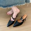 Mode Größe 34-41Damen Kitten Heels Pantoletten Goldene Nieten Spitz Sommer Sandalen Mode Beige Damen Lässige Mittelhohe Absätze Schuhe