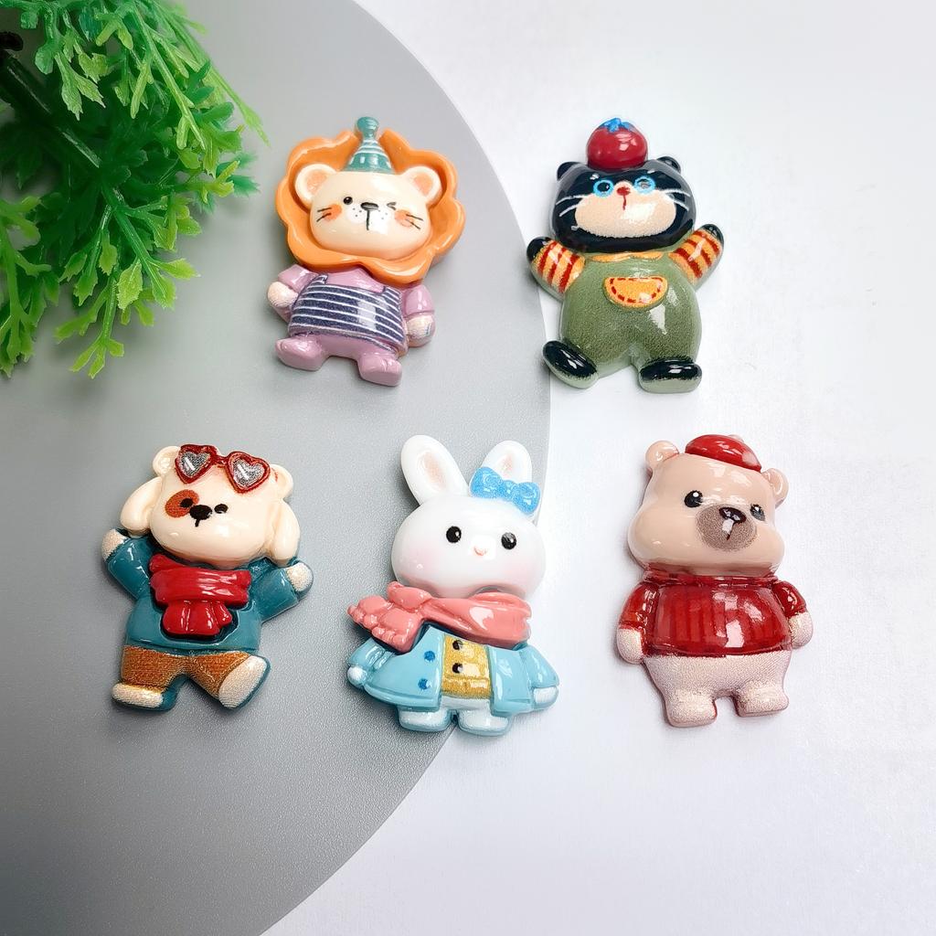 Resin Flatback Kawaii Cartoon Animal Figurines Miniature Resin DIY Crafts Making Headwear Accessories