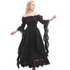 Women Ball Gown Off Shoulder Gothic Long Horn Sleeves Irregular Layered Pleated Elastic
