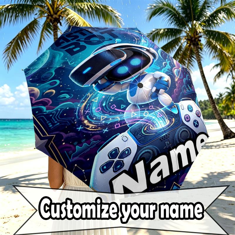 Custom Name Personalized Cosmic Bot Crew Print Umbrella, Auto Open Close, 8‑Rib Sturdy Frame, Commute Camping Hiking Use, Birthday Gift