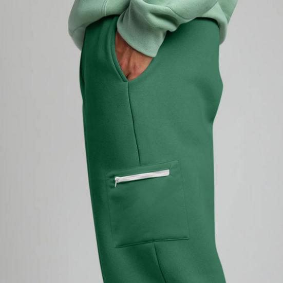 Women Sweatpants Elastic Waist Wide-Leg Casual Trousers with Pockets Solid Color Thickened Plush Lining Sport Sweatpants