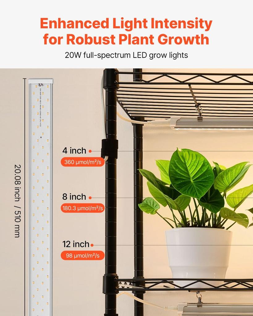 Plant Shelf with Grow Light, 6-Tier Double-Row Plant Stand, 180cm Tall Indoor Plants Display Rack with Wheels & Timer, 200W Full Spectrum Grow Lights,