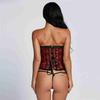 Females Sexy Lingerie Basques Red Floral Lace Up Overbust Corsets Women Party Clothing
