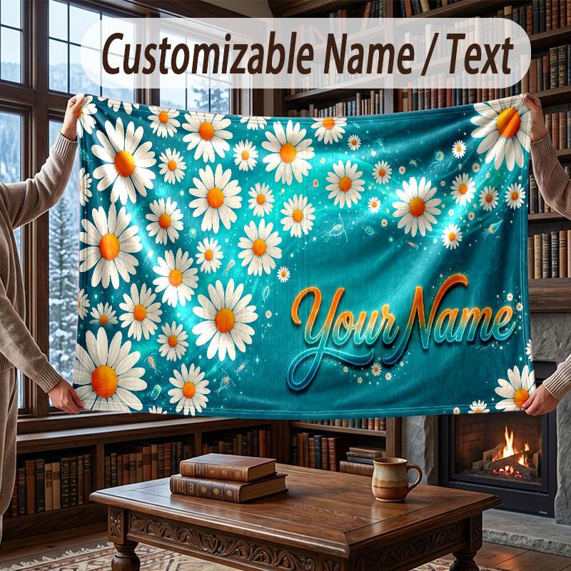 Floral Garden Theme Throw Blanket Custom Name Text Personalized Blanket Soft Cozy Blanket for Home Sofa Bed