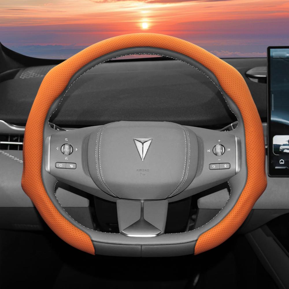 vcxja9 Suitable for Gwm Deepal Perforated Leather Steering Wheel Cover, Non-Slip, Sweat-Absorbent, Breathable, Integrated Snap-On Protective Case