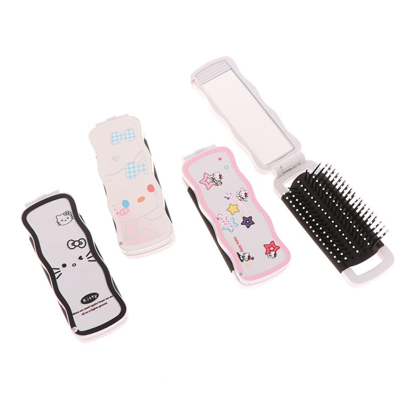 Mini Hair Brush Folding Massage Comb Head Massage Anti-Static Portable Travel Hair Brush Girl Hair Combs With Mirror