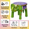 Hand-Crafted and Emboss Colorful Painted Wooden Elephant Shape Stool for Home/Office/Living or Bedroom Decor,Decorative Showpiece