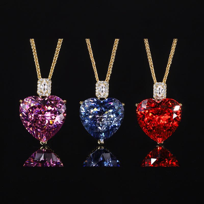 Jewelry Bird'S Nest Cut White Plated Blue Heart Temperament Gold Pendant Necklace Main Stone 20 * 20
