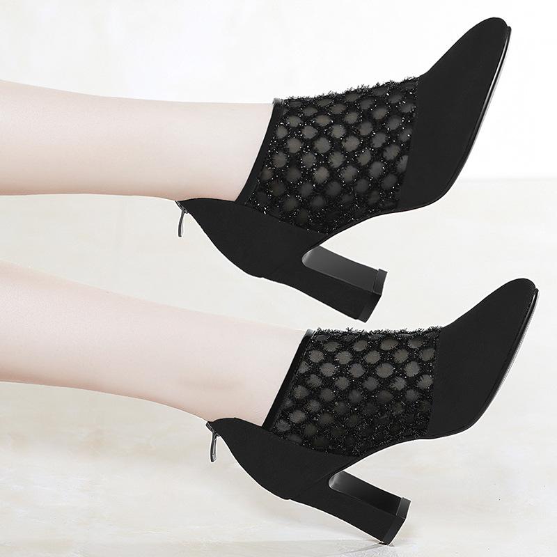 Sommer Neue Alle-Spiel Toe Sandalen Frauen Mesh Hohl Dicken Absätzen Hohen Absätzen Schuhe