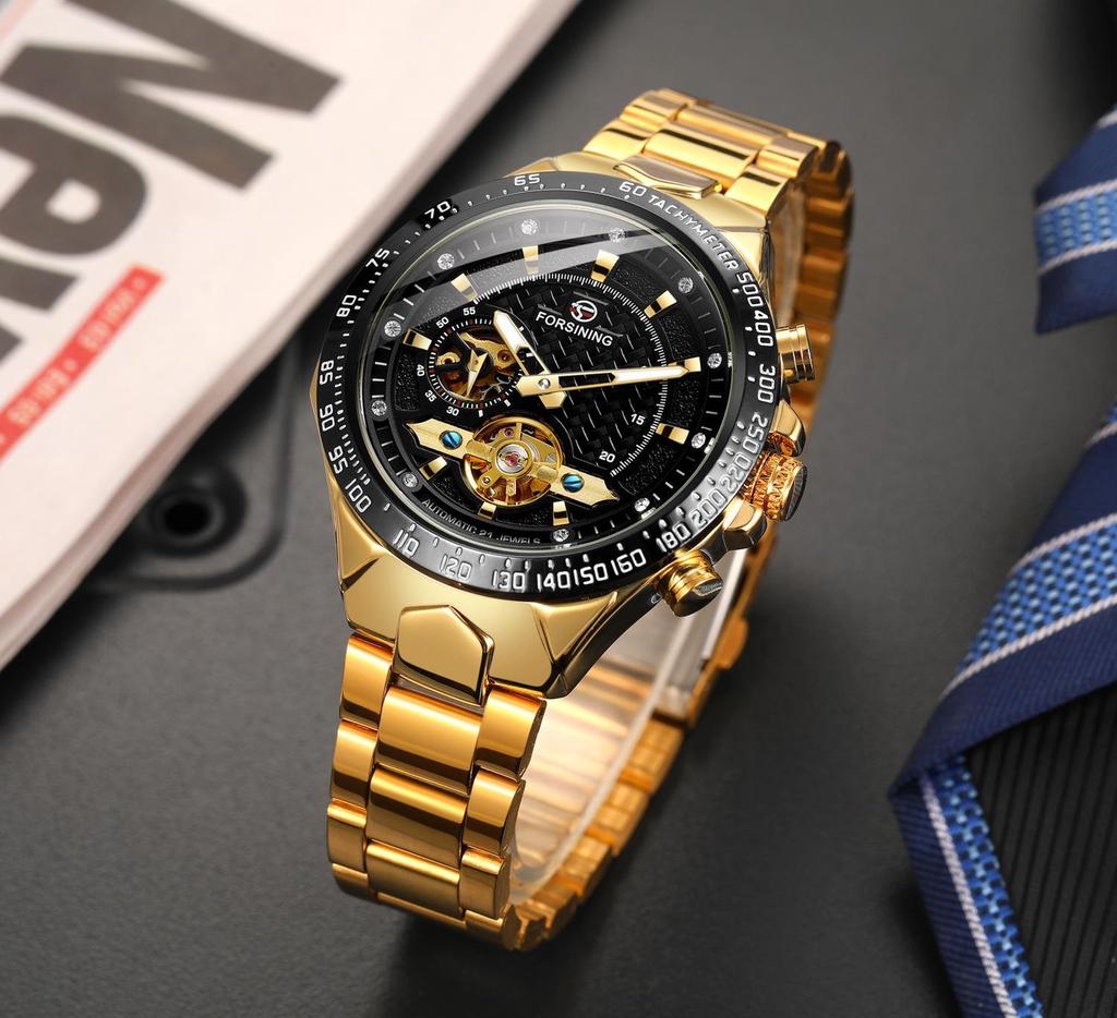 Forsining Automatic Mechanical Men Wristwatch Hollow Sport Male Luxury Tourbillon Watch Independent Seconds Dial Wristwatch