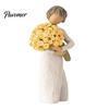 Flower Bouquet Resin Art Girl Holding Figurine, Faceless Lady Statue, Romantic Desktop Ornament for Small Statue Entryway Table Living Room
