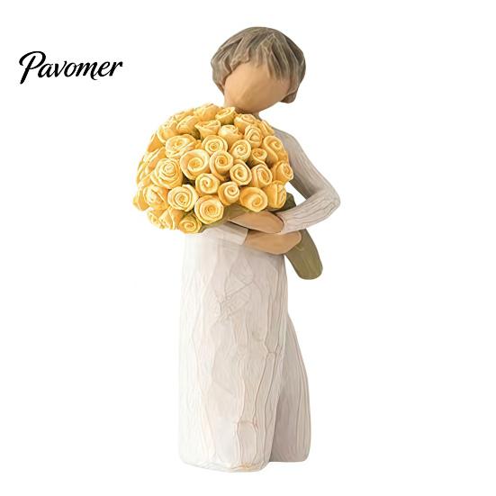 Flower Bouquet Resin Art Girl Holding Figurine, Faceless Lady Statue, Romantic Desktop Ornament for Small Statue Entryway Table Living Room