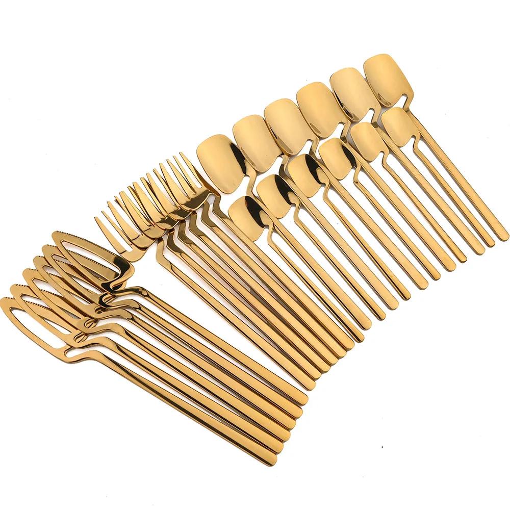 24Pcs Dinnerware Cutlery Set 304 Stainless Steel Dinner Knife Fork Spoon Black Matte Kitchen Flatware Tableware Party Set