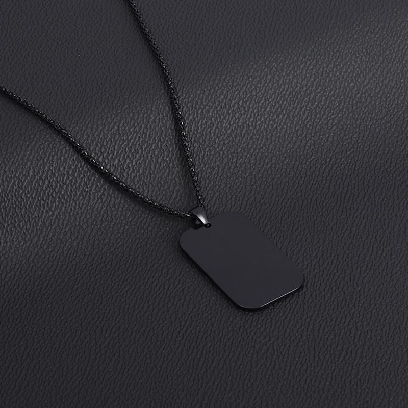 Stainless Steel Classic Geometric Polygonal Black Square Natural Stone Necklace Pendant for Men Fashion Casual Punk Jewelry Gift