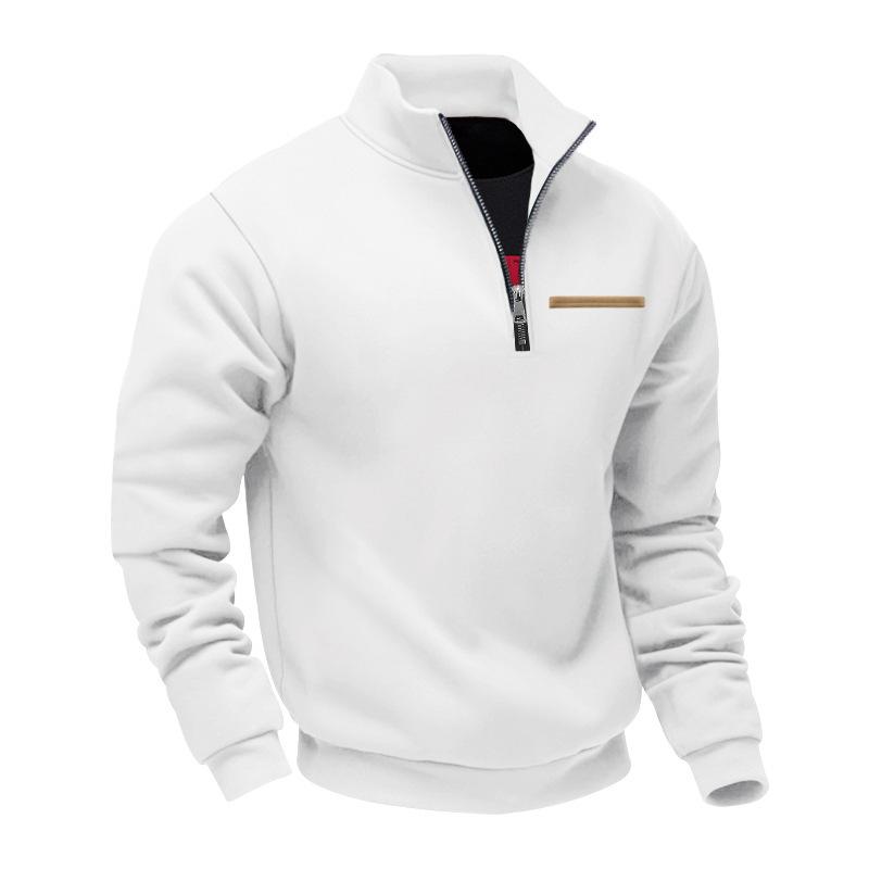 Winter Fleece-Lined Oversized Outdoor Men's Warm Stand-Up Collar Contrast-Striped Sports Sweatshirt