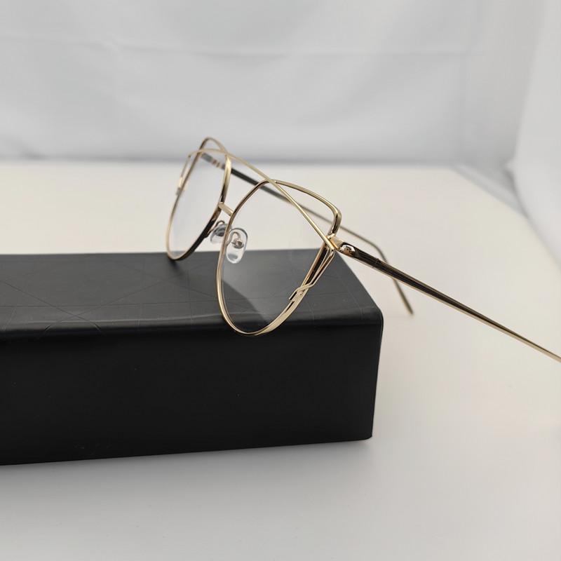 New Cat Eye Eyeglasses  Women Vintage Oversized Metal Glasses Frame Men Anti Blue Light Glasses Gold Optical Spectacle