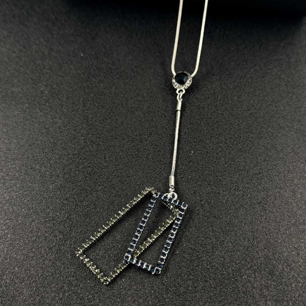 Luxe Geometric Diamond Tassel Sweater Chain Necklace