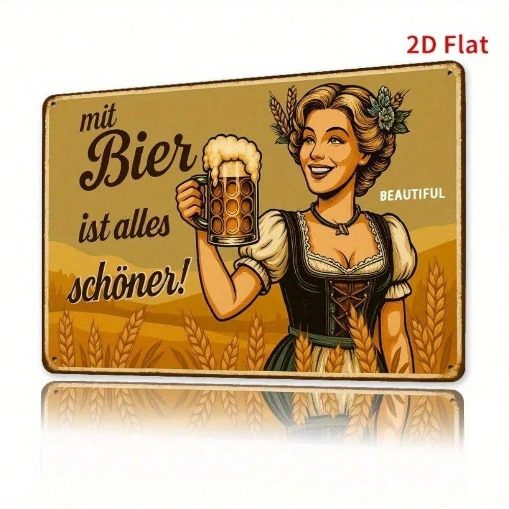 Metal Wall Poster German Beer Retro Bavarian Girl Bar Decor