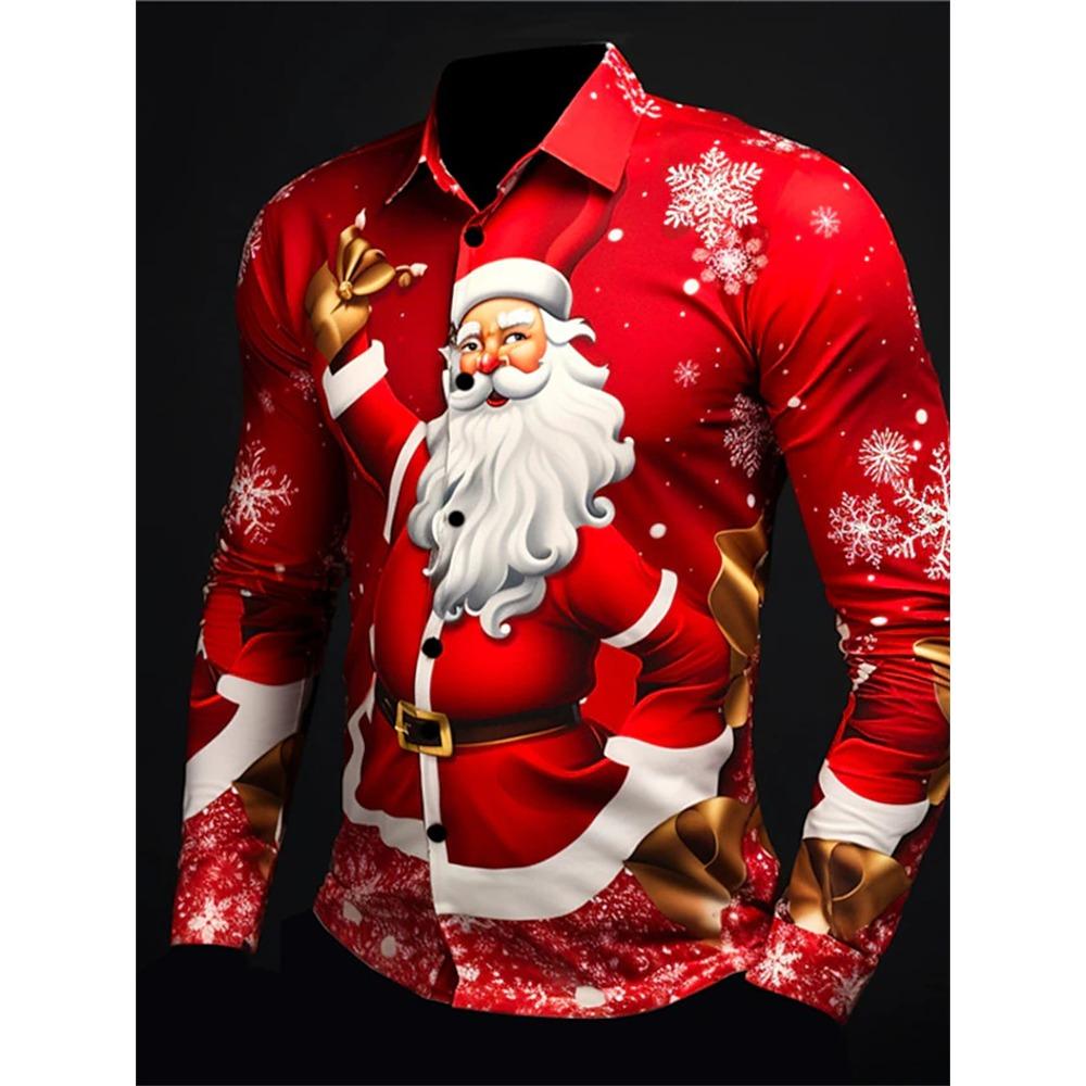 Gift Christmas Tree Print Men's Long Sleeve Shirt Urban Street Men's Fashion Christmas Shirt Autumn And Winter Casual Mens Shirt