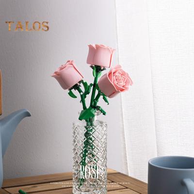 1 Set Building Block Rose Branch DIY Handmade Colorful Flower Block Assembly Toy Plastic Floral Plants Decoration Kids Adults Girls Gift