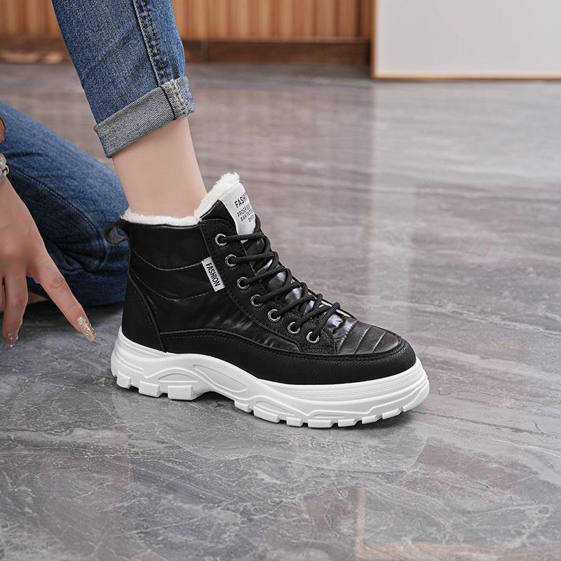 

Жіночі зимові зимові черевики на масивній платформі Нековзкі короткі ботильйони Взуття з підкладкою зі штучного хутра Теплі тенісні кросівки на шнурівці для бігу і ходьби 40 чорний