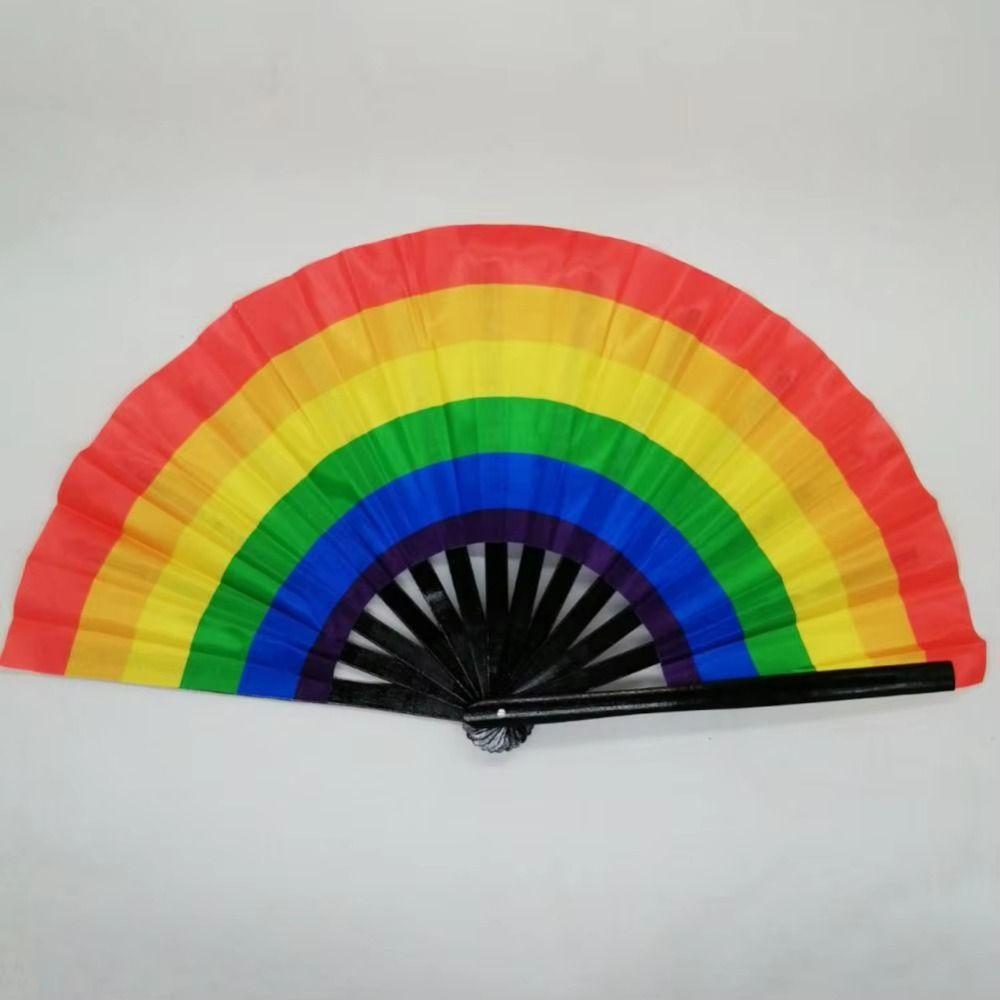 Cooling Rainbow Handheld Fan Gradient Colorful Chinese Kung Fu Fan Folding Dance Fan  Carnival