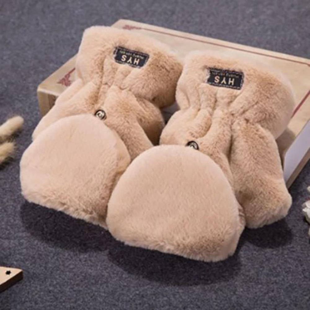 

Thickening Plush Half Finger Gloves Plush Warm Gloves Fashionable Flip Over Gloves