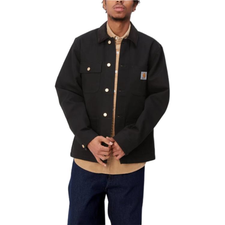 Carhartt WIP SS24 Vzor odznaku Jednoradové zapínání Límec Dlouhý rukáv Bunda Pánské bundy Černá I031519-00E-01