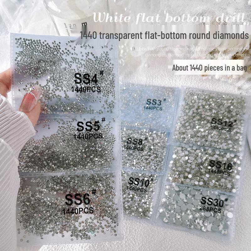 1440-Piece Nail Art Rhinestone Set: Clear, White, AB-Color, Flat-Back, Small & Large for Shiny Nail Decorations.
