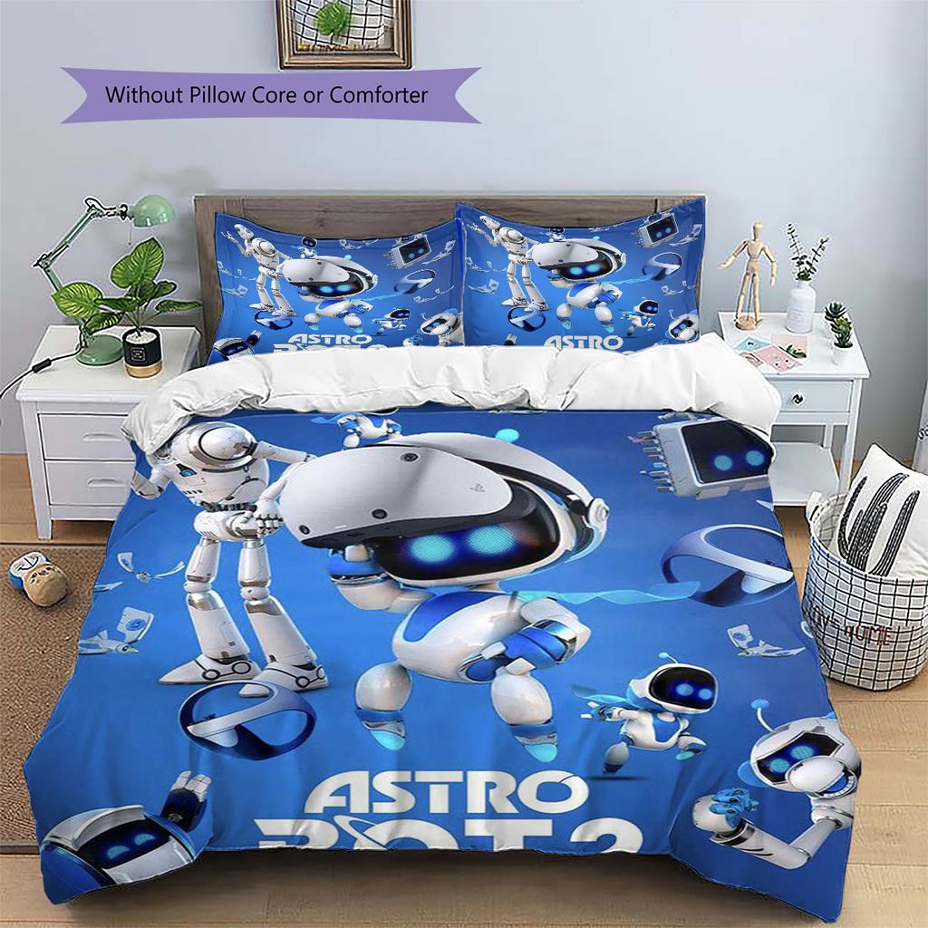 Parure de lit motif ASTRO BOT, Ensemble couette Housse de couette Taie d'oreiller Cadeau d'anniversaire pour la maison (1 housse de couette + 2 taies d'oreiller, sans garniture.)