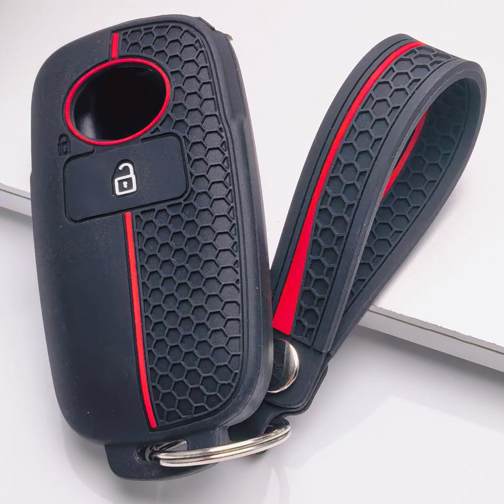 Silicone Car Keychain Strap for Toyota Raize Veloz Avanza Wigo Rush Calya Sigra Agya Honeycomb Texture Racing Stripe Anti Lost Key Ring Holder