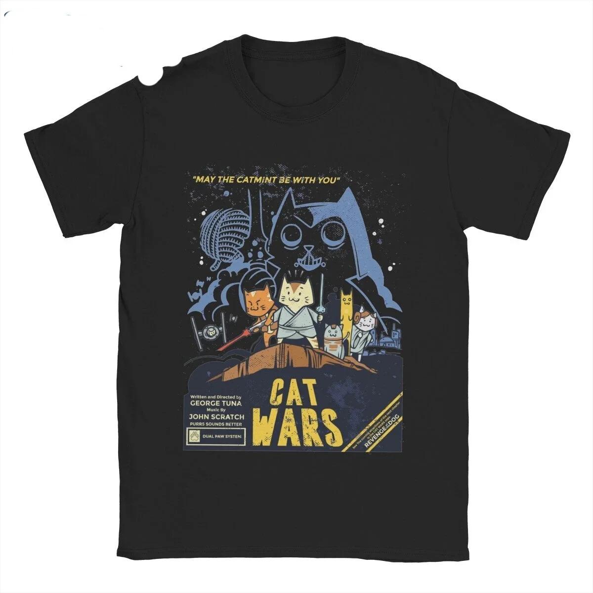 Star Cat Wars Tees Meow Wars Funny Cat Lover T Shirt for Women Vintage TShirt Short Sleeve Clothing Plus Size Graphic T Shirts S