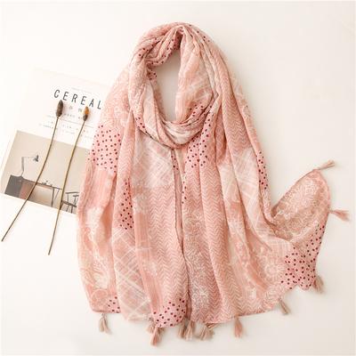 Fashion Luxury Women Dot Viscose Scarf Ventilate Designer Shawl Cotton Linen Tassel Pashmina Muslim Hijab Wrap Floral
