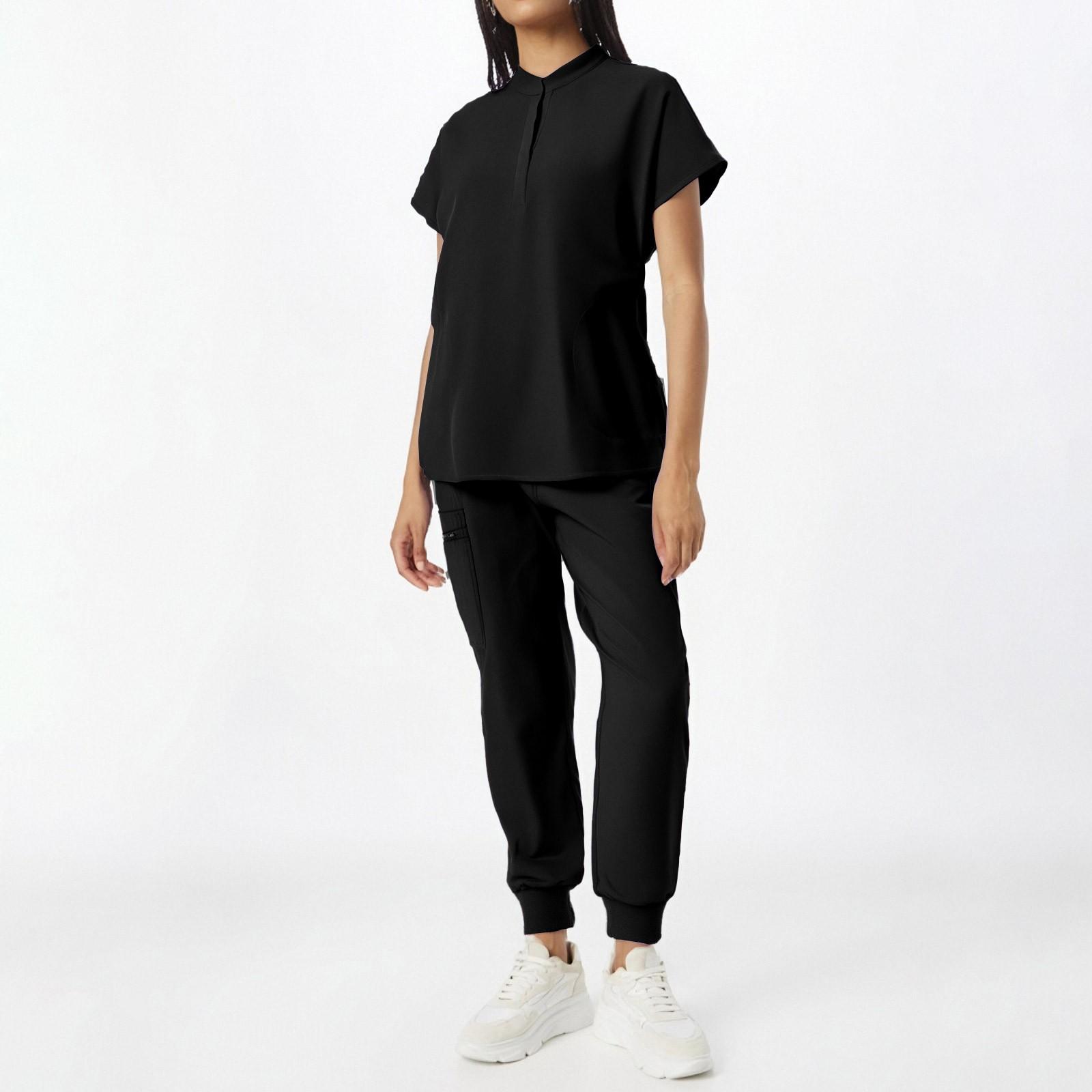 

Женские однотонные брюки с короткими рукавами и карманами, брюки с завязками на ногах, комплект из двух предметов для работы L чёрный