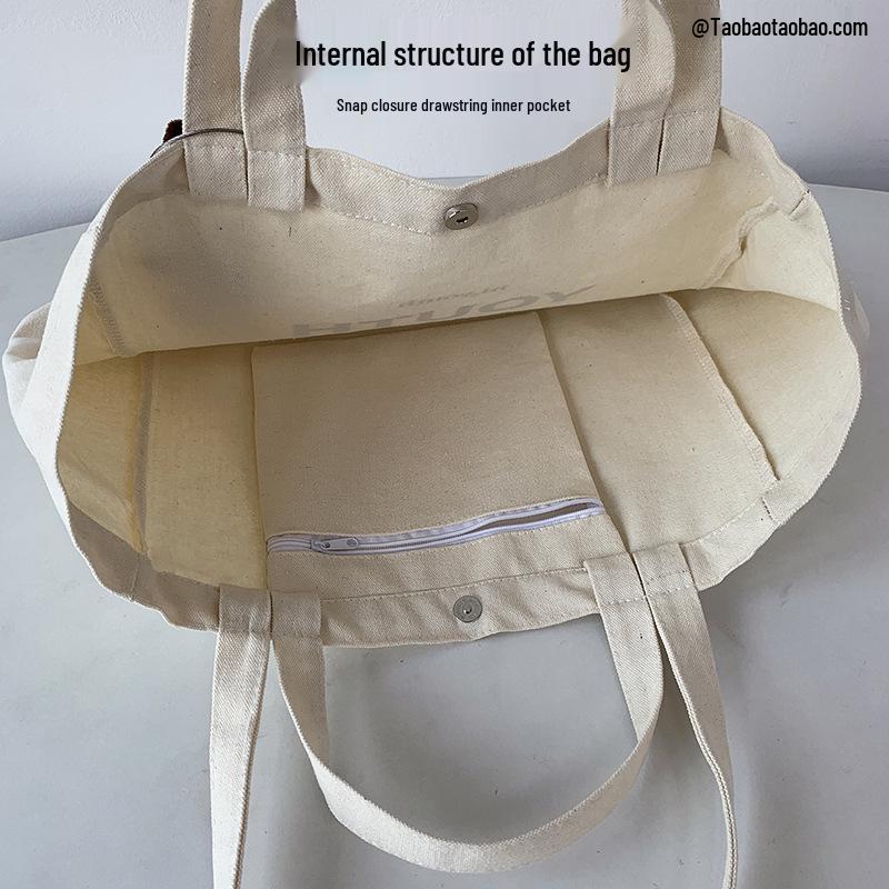 New French Canvas Shoulder Bag: Women's Casual, Literary Style, Large Capacity, Student School Tote