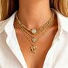 3PCS/SET Metal Heart Bowknot Choker Gold Color Pendant Necklace Trendy Necklace Set Valentine's Day